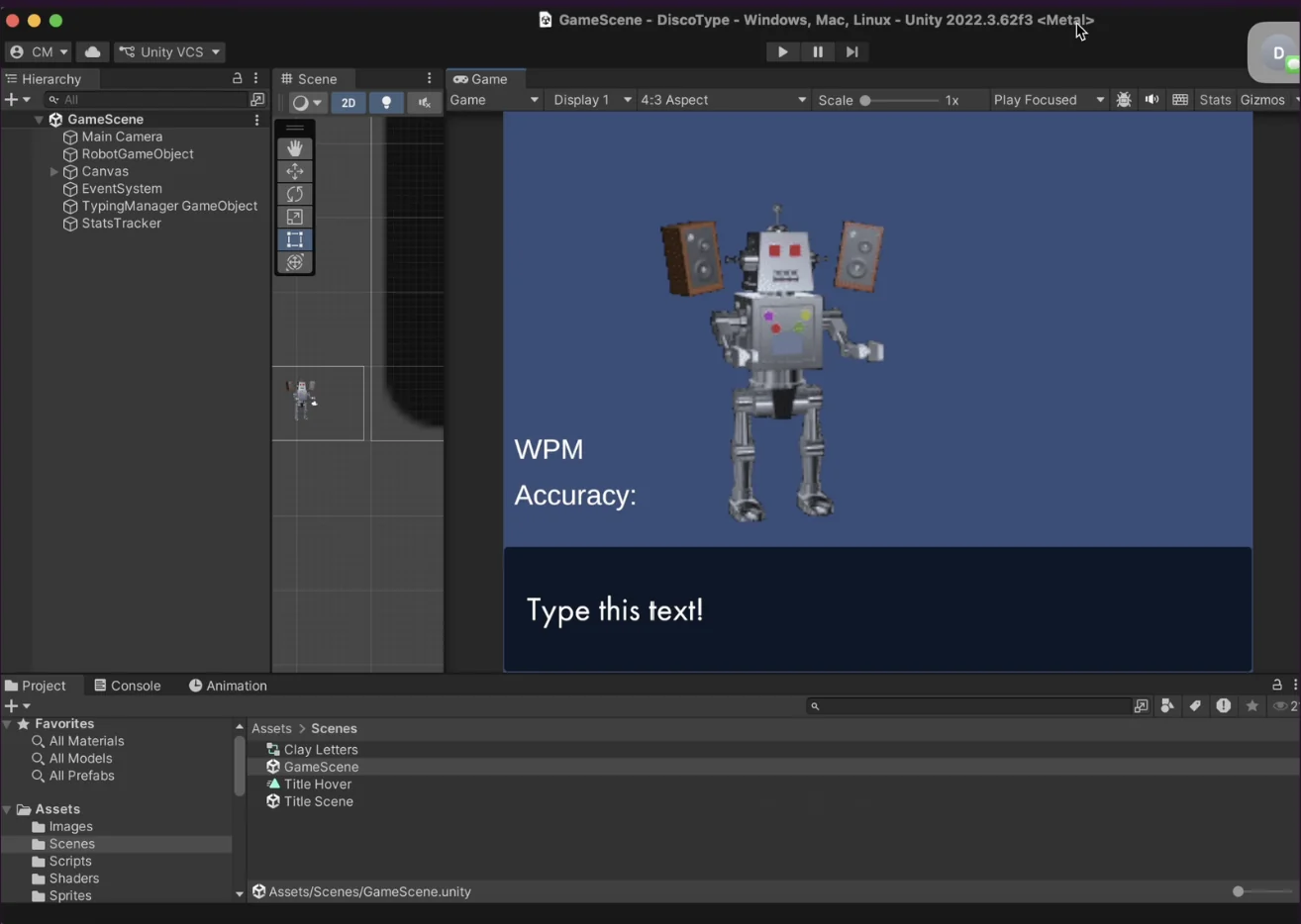 Early Unity prototype with robot placeholder